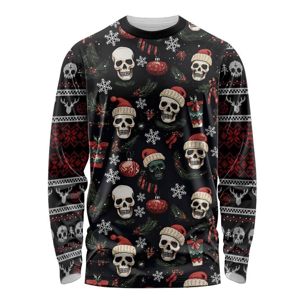 Skull Face Christmas Long Sleeve Shirt Xmas Holiday Patterns - Wonder Print Shop