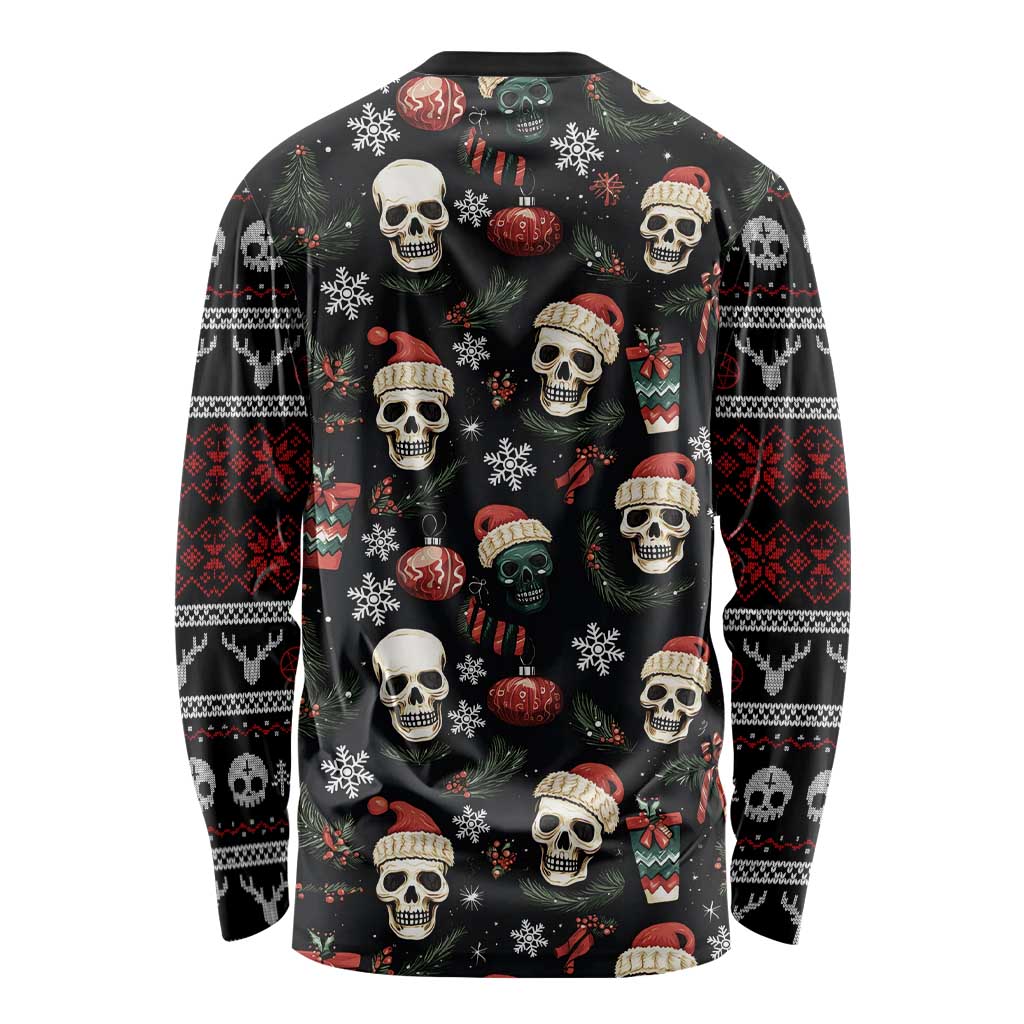 Skull Face Christmas Long Sleeve Shirt Xmas Holiday Patterns - Wonder Print Shop