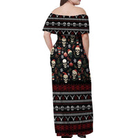 Skull Face Christmas Off Shoulder Maxi Dress Xmas Holiday Patterns - Wonder Print Shop