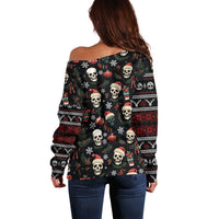 Skull Face Christmas Off Shoulder Sweater Xmas Holiday Patterns - Wonder Print Shop