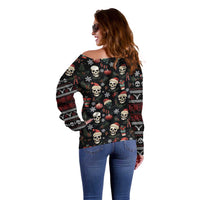 Skull Face Christmas Off Shoulder Sweater Xmas Holiday Patterns - Wonder Print Shop