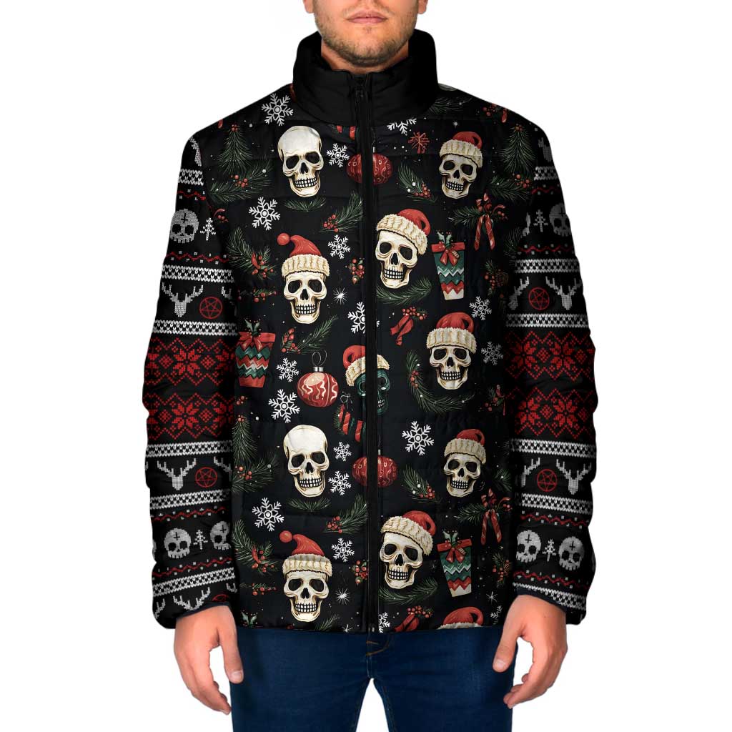 Skull Face Christmas Padded Jacket Xmas Holiday Patterns - Wonder Print Shop