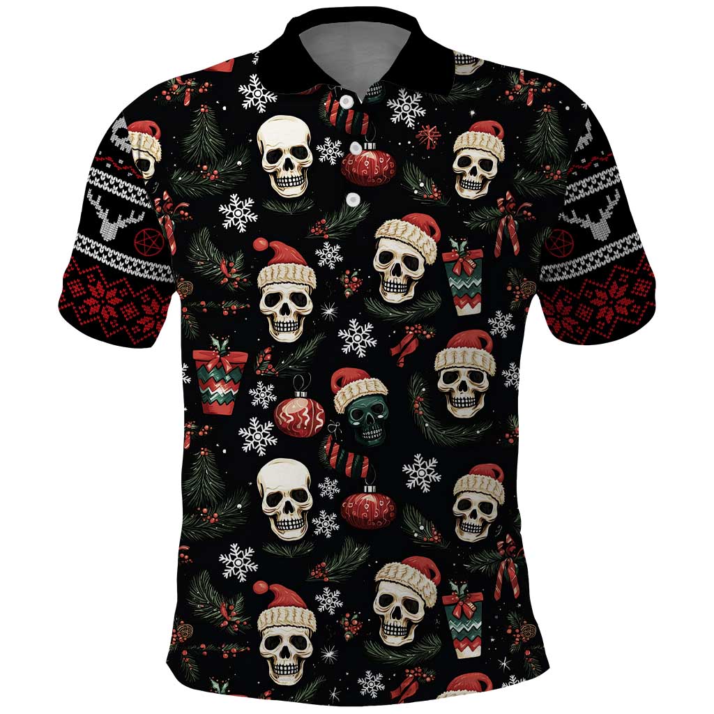 Skull Face Christmas Polo Shirt Xmas Holiday Patterns - Wonder Print Shop