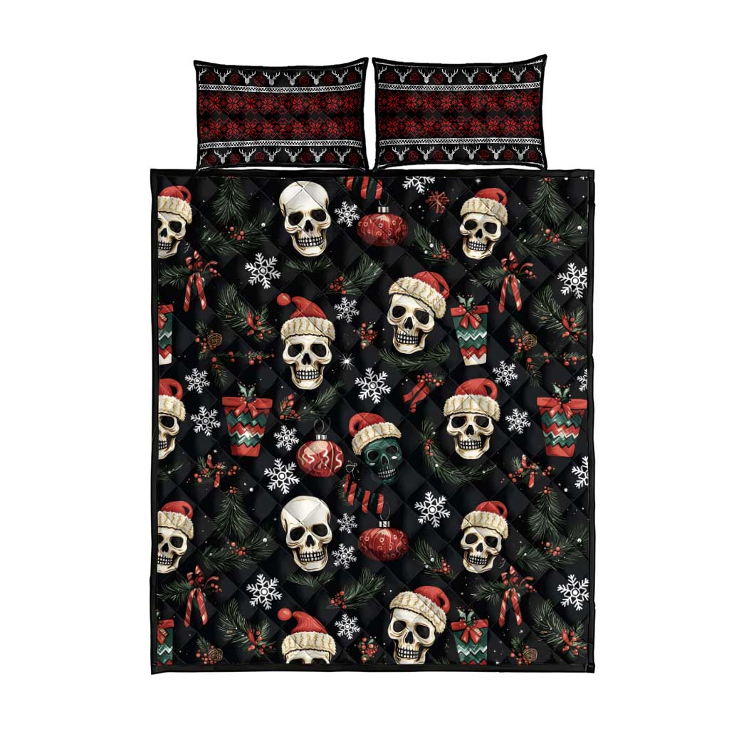 Skull Face Christmas Quilt Bed Set Xmas Holiday Patterns - Wonder Print Shop