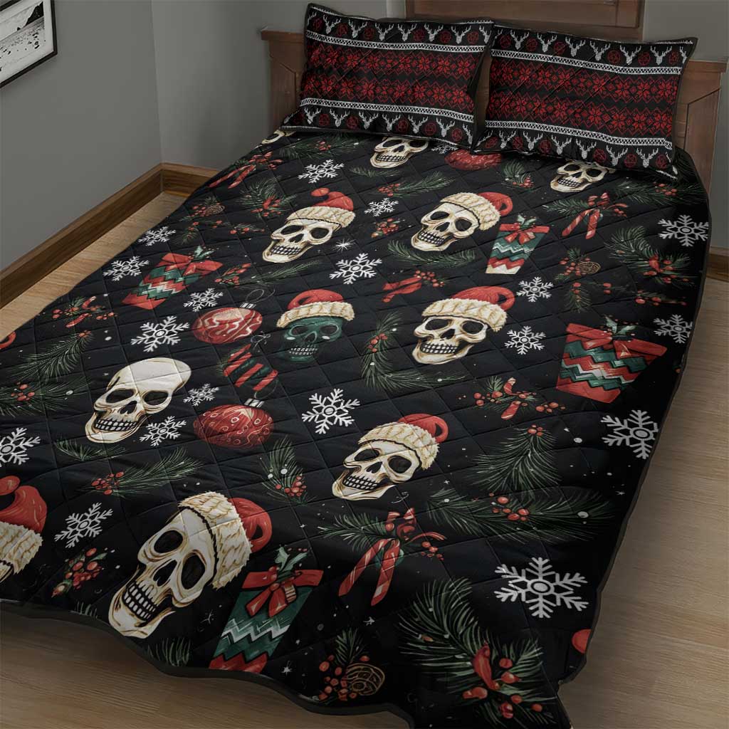 Skull Face Christmas Quilt Bed Set Xmas Holiday Patterns - Wonder Print Shop