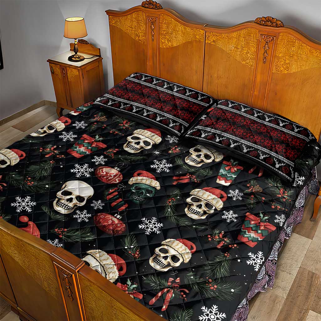 Skull Face Christmas Quilt Bed Set Xmas Holiday Patterns - Wonder Print Shop