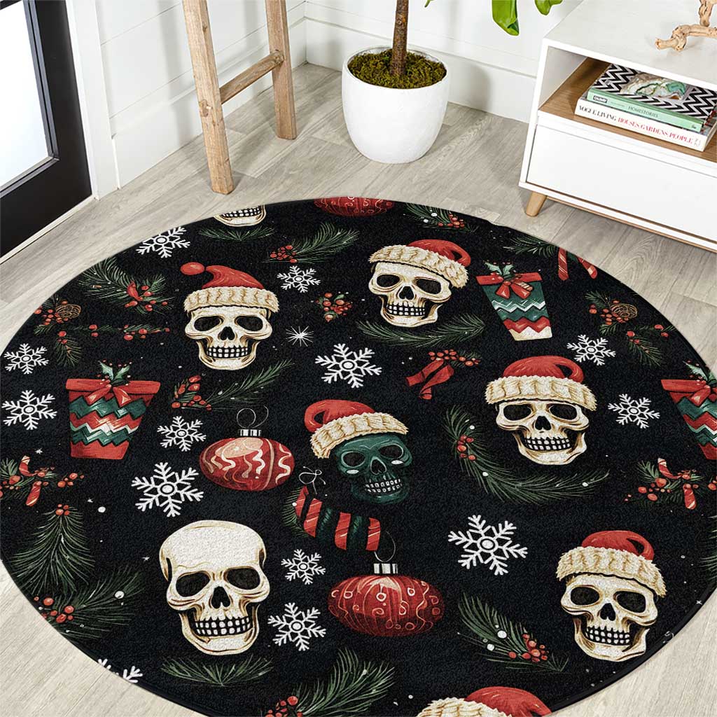 Skull Face Christmas Round Carpet Xmas Holiday Patterns - Wonder Print Shop