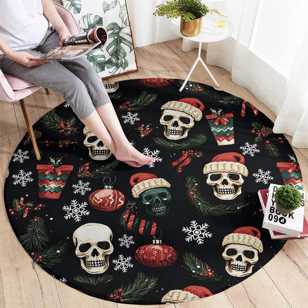 Skull Face Christmas Round Carpet Xmas Holiday Patterns - Wonder Print Shop