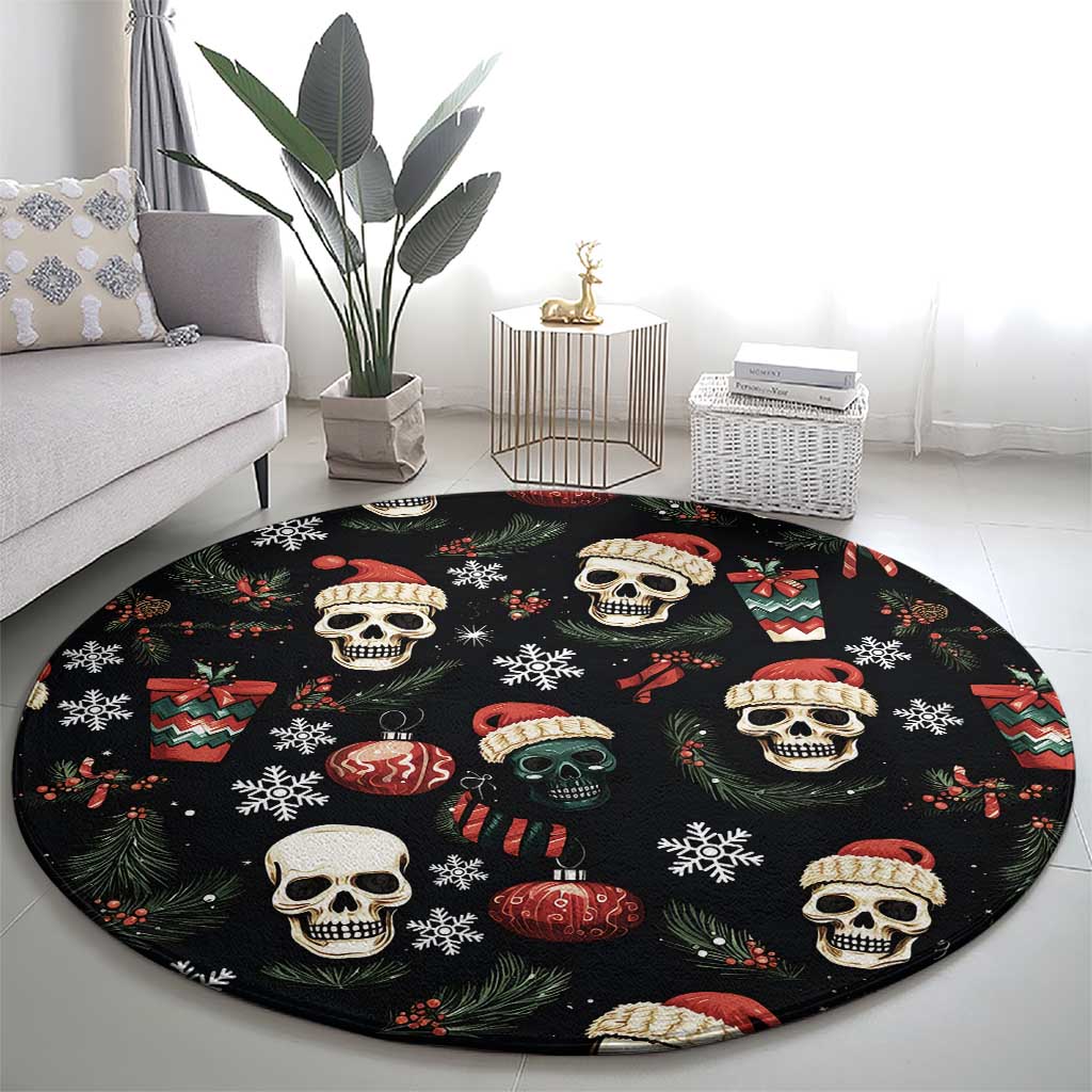 Skull Face Christmas Round Carpet Xmas Holiday Patterns - Wonder Print Shop
