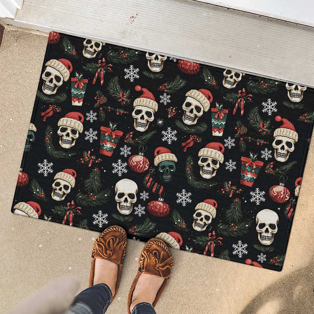 Skull Face Christmas Rubber Doormat Xmas Holiday Patterns - Wonder Print Shop