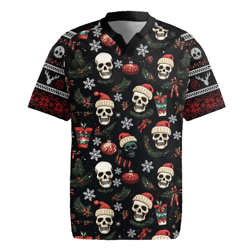 Skull Face Christmas Rugby Jersey Xmas Holiday Patterns - Wonder Print Shop