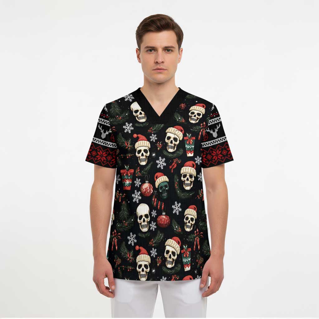 Skull Face Christmas Scrub Top Xmas Holiday Patterns - Wonder Print Shop
