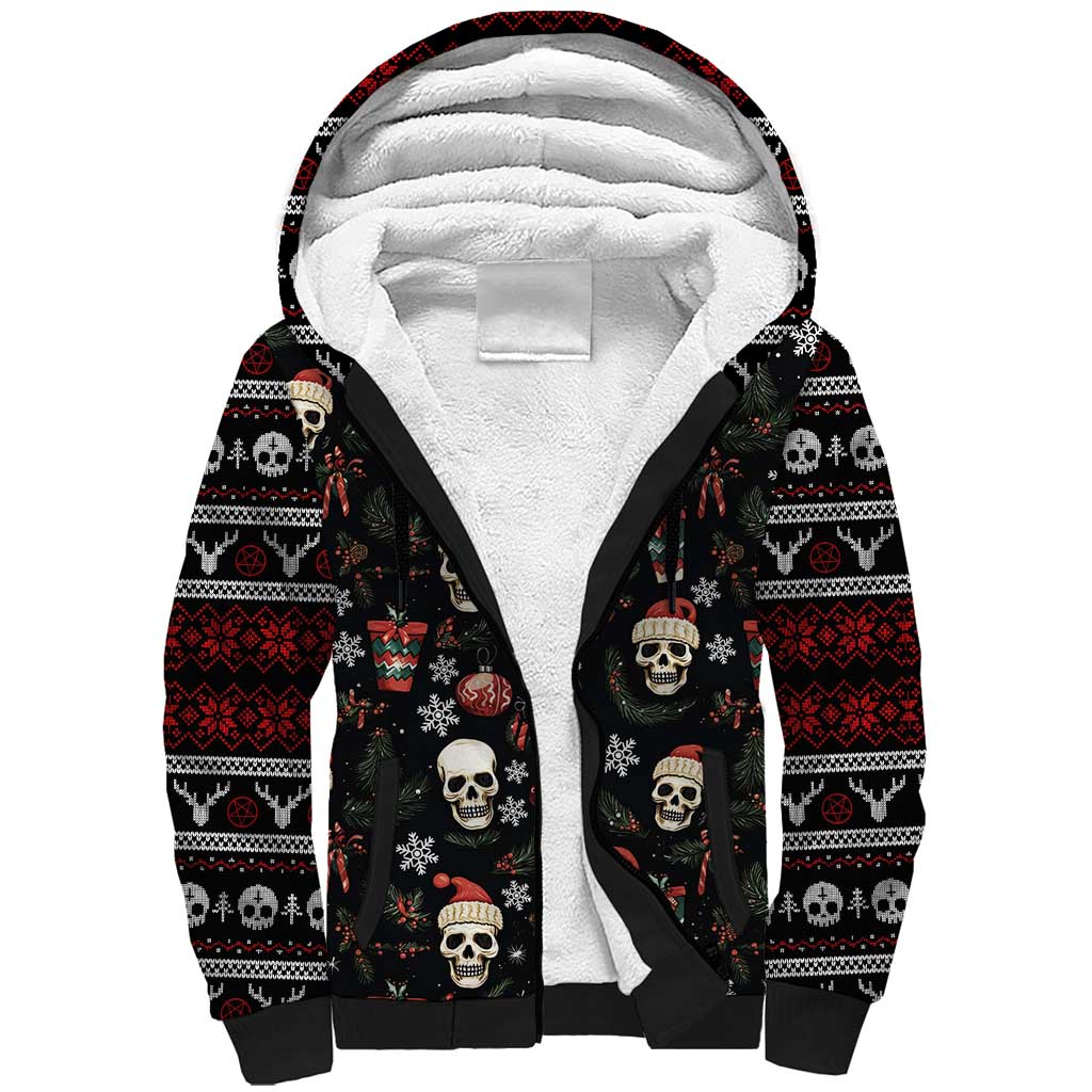 Skull Face Christmas Sherpa Hoodie Xmas Holiday Patterns - Wonder Print Shop