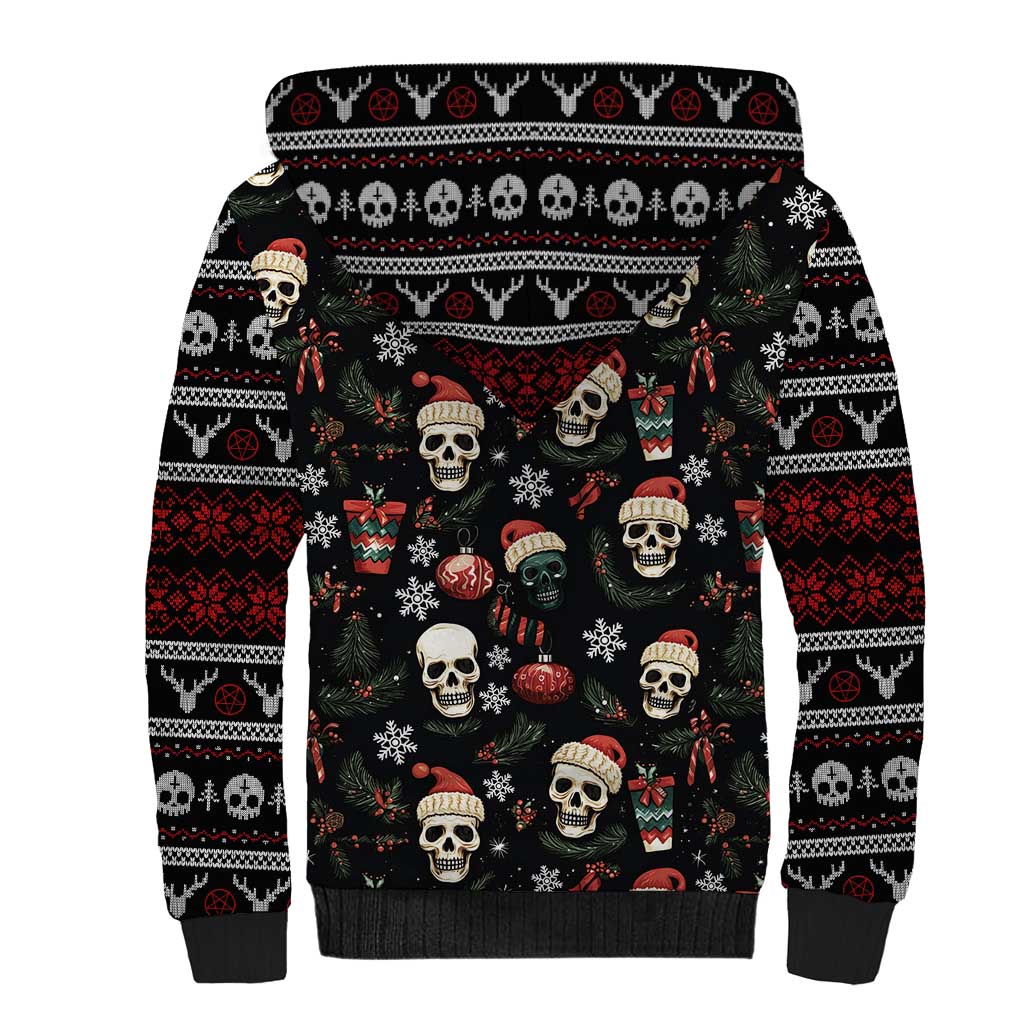 Skull Face Christmas Sherpa Hoodie Xmas Holiday Patterns - Wonder Print Shop