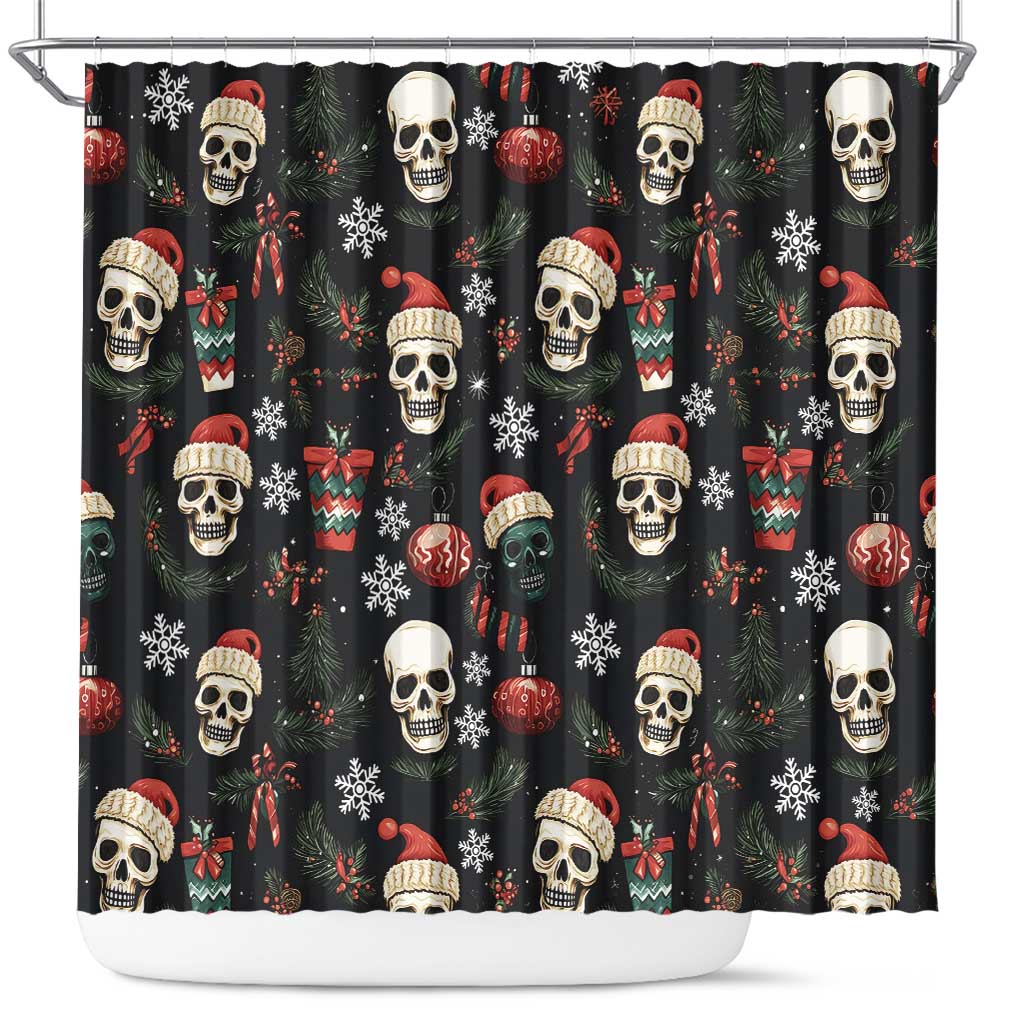 Skull Face Christmas Shower Curtain Xmas Holiday Patterns - Wonder Print Shop