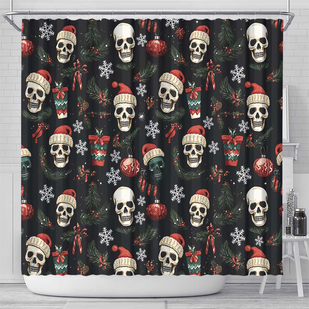 Skull Face Christmas Shower Curtain Xmas Holiday Patterns - Wonder Print Shop