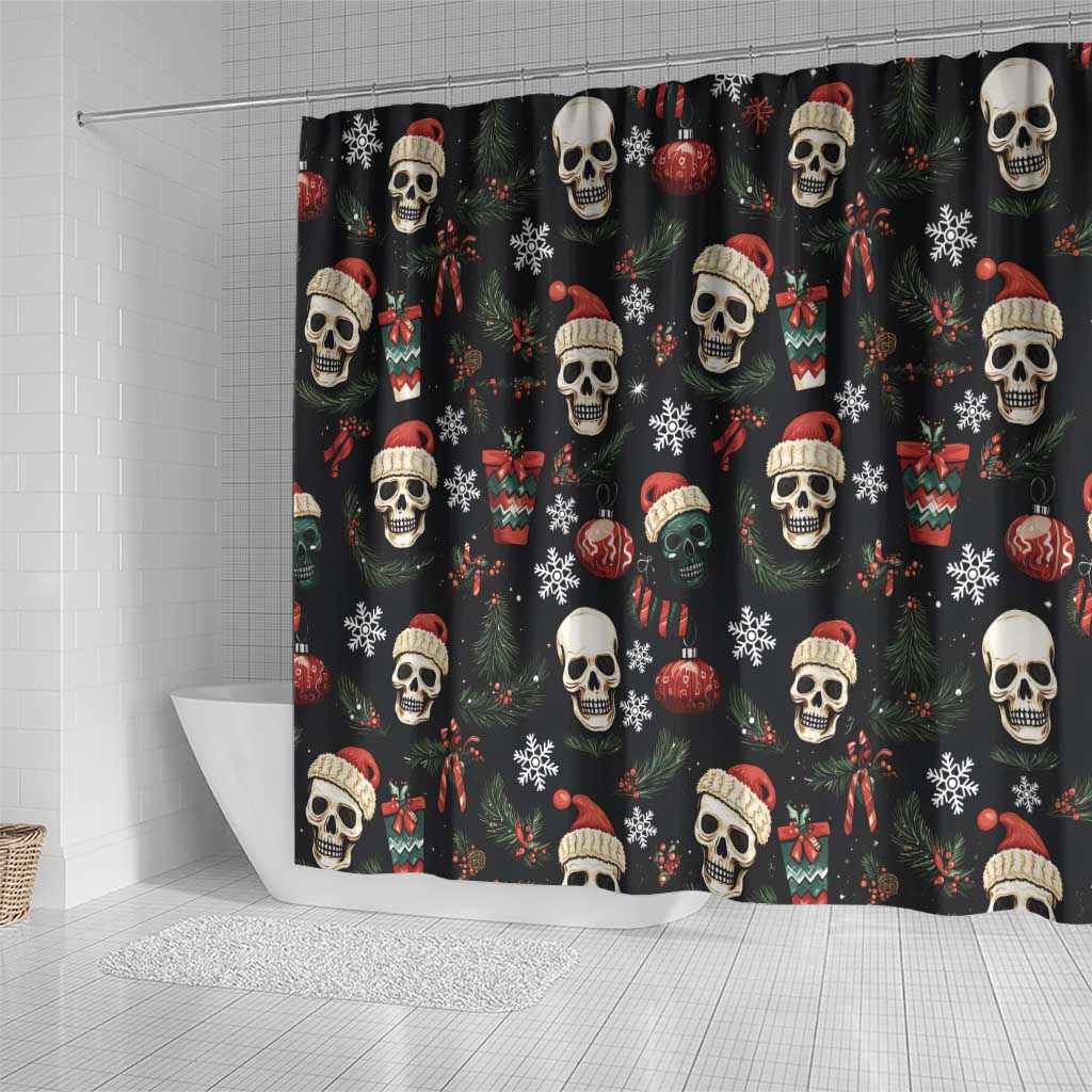 Skull Face Christmas Shower Curtain Xmas Holiday Patterns - Wonder Print Shop