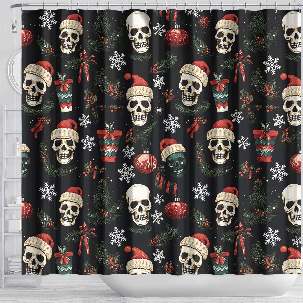 Skull Face Christmas Shower Curtain Xmas Holiday Patterns - Wonder Print Shop