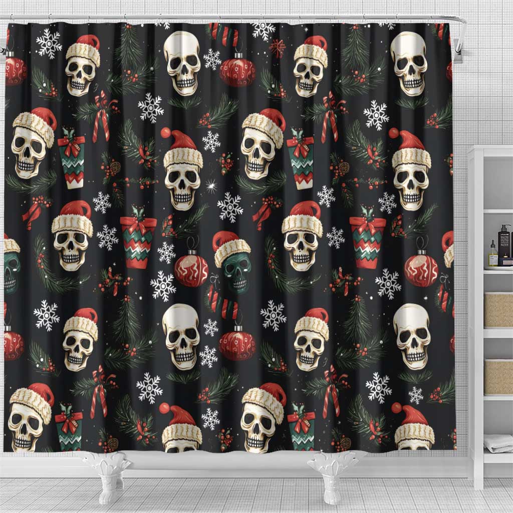 Skull Face Christmas Shower Curtain Xmas Holiday Patterns - Wonder Print Shop