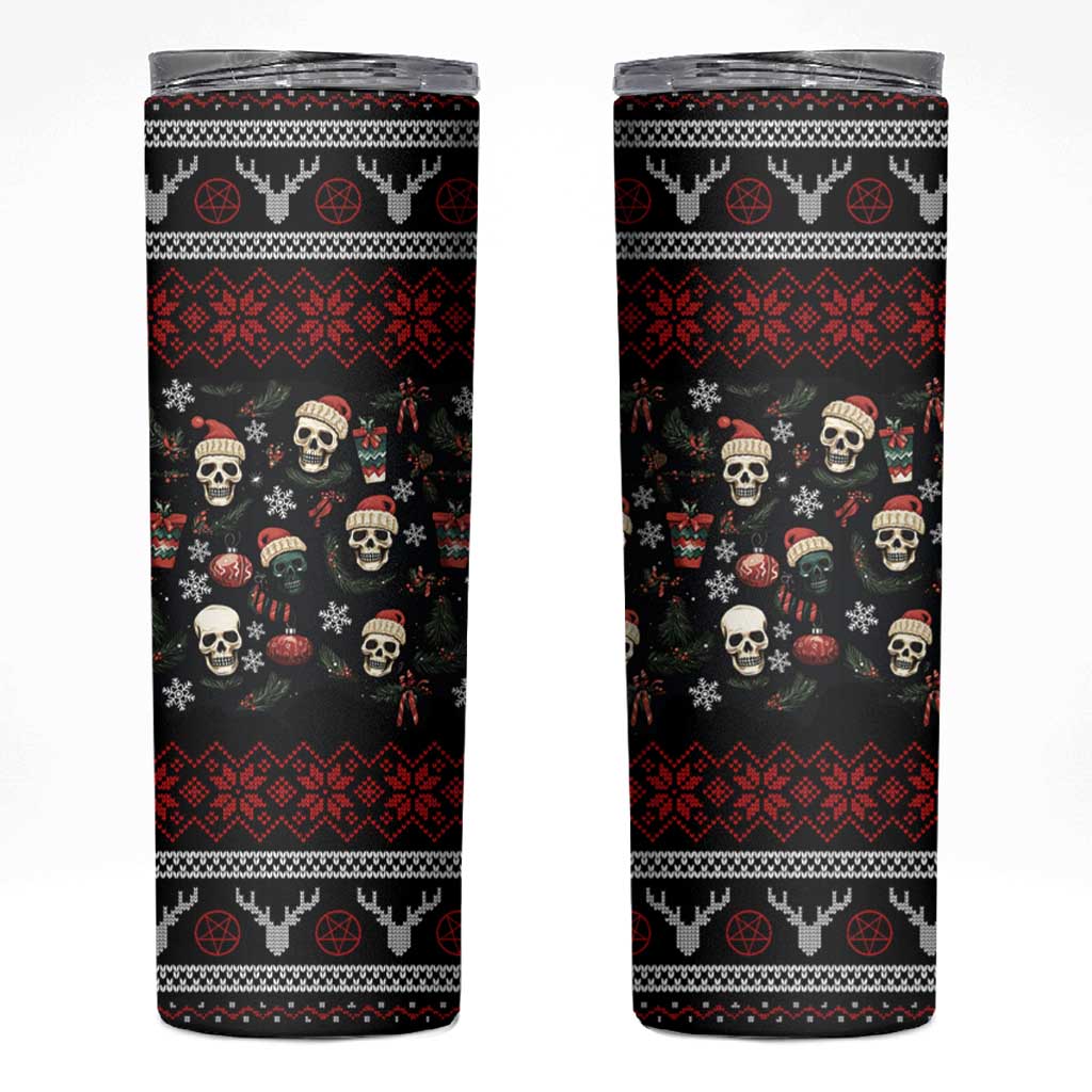 Skull Face Christmas Skinny Tumbler Xmas Holiday Patterns - Wonder Print Shop