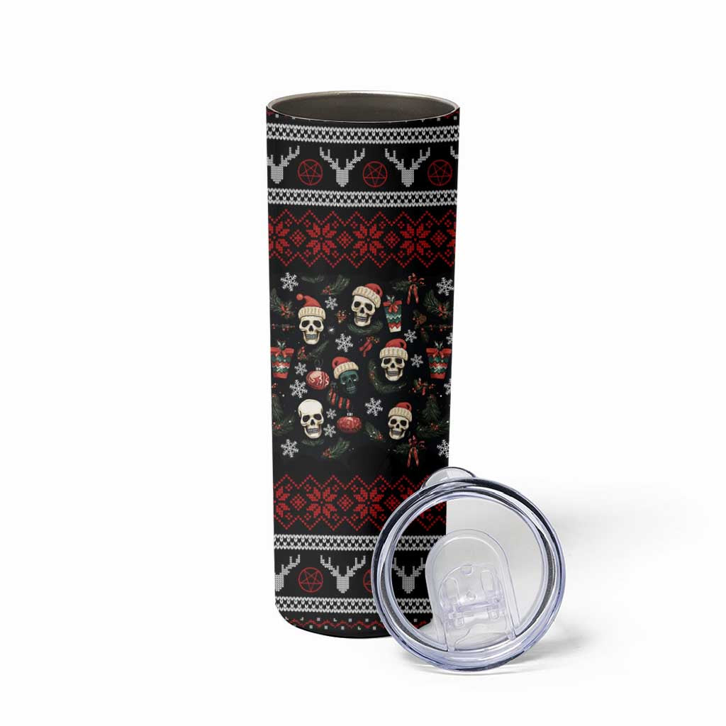 Skull Face Christmas Skinny Tumbler Xmas Holiday Patterns - Wonder Print Shop