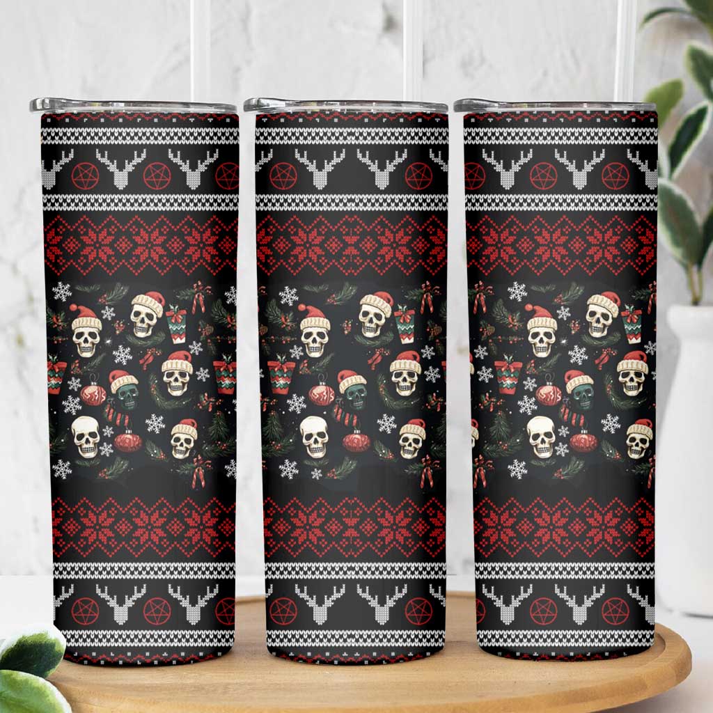 Skull Face Christmas Skinny Tumbler Xmas Holiday Patterns - Wonder Print Shop