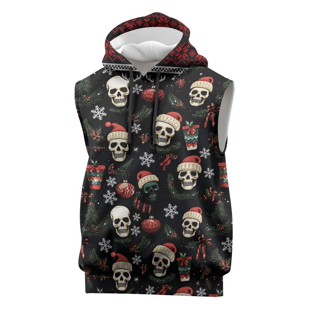 Skull Face Christmas Sleeveless Hoodie Xmas Holiday Patterns - Wonder Print Shop