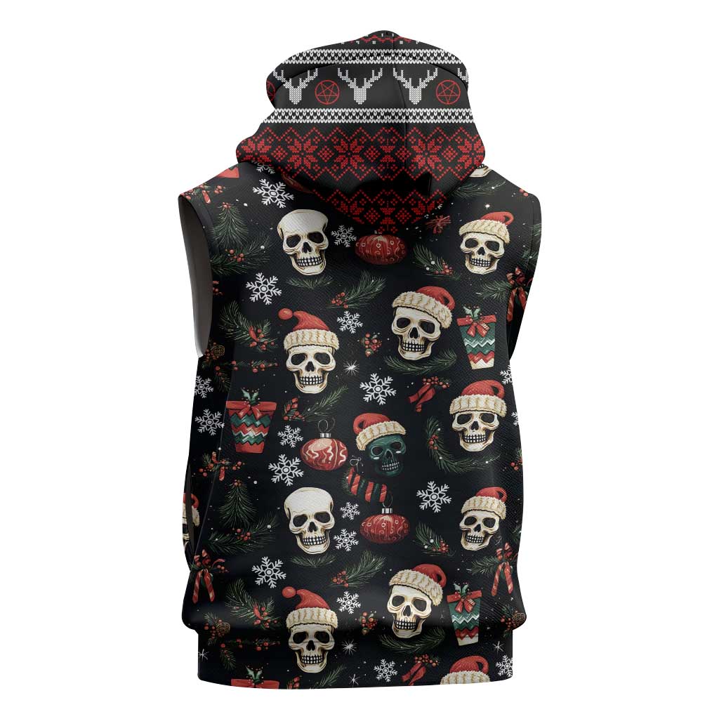 Skull Face Christmas Sleeveless Hoodie Xmas Holiday Patterns - Wonder Print Shop