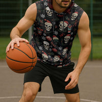 Skull Face Christmas Sleeveless Hoodie Xmas Holiday Patterns - Wonder Print Shop