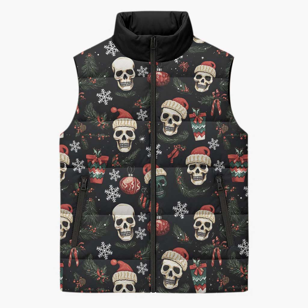 Skull Face Christmas Sleeveless Puffer Jacket Xmas Holiday Patterns - Wonder Print Shop