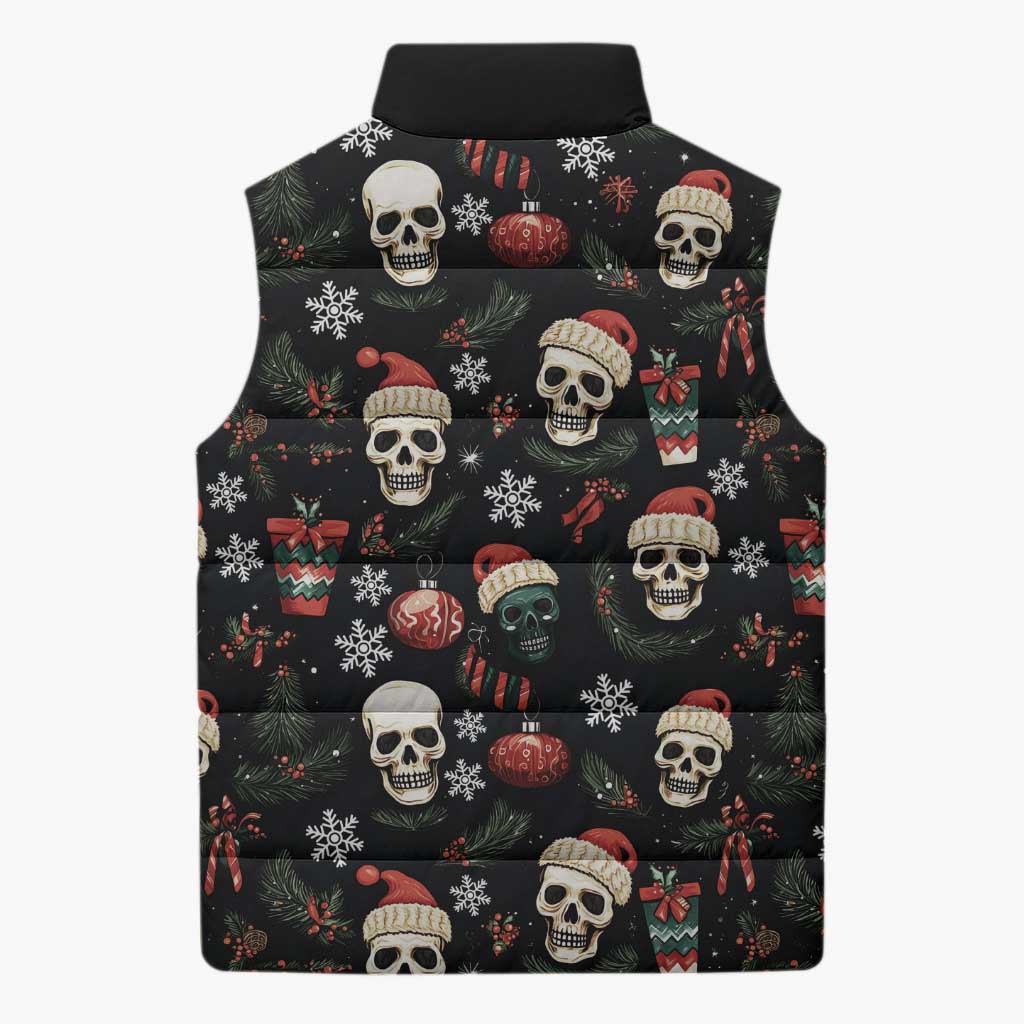 Skull Face Christmas Sleeveless Puffer Jacket Xmas Holiday Patterns - Wonder Print Shop
