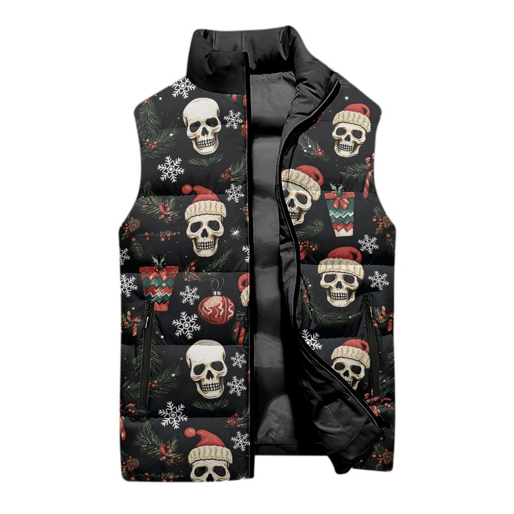 Skull Face Christmas Sleeveless Puffer Jacket Xmas Holiday Patterns - Wonder Print Shop