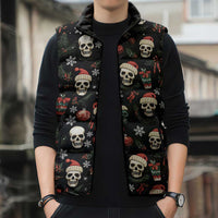 Skull Face Christmas Sleeveless Puffer Jacket Xmas Holiday Patterns - Wonder Print Shop