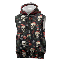 Skull Face Christmas Sleeveless Zip Hoodie Xmas Holiday Patterns - Wonder Print Shop