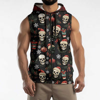 Skull Face Christmas Sleeveless Zip Hoodie Xmas Holiday Patterns - Wonder Print Shop