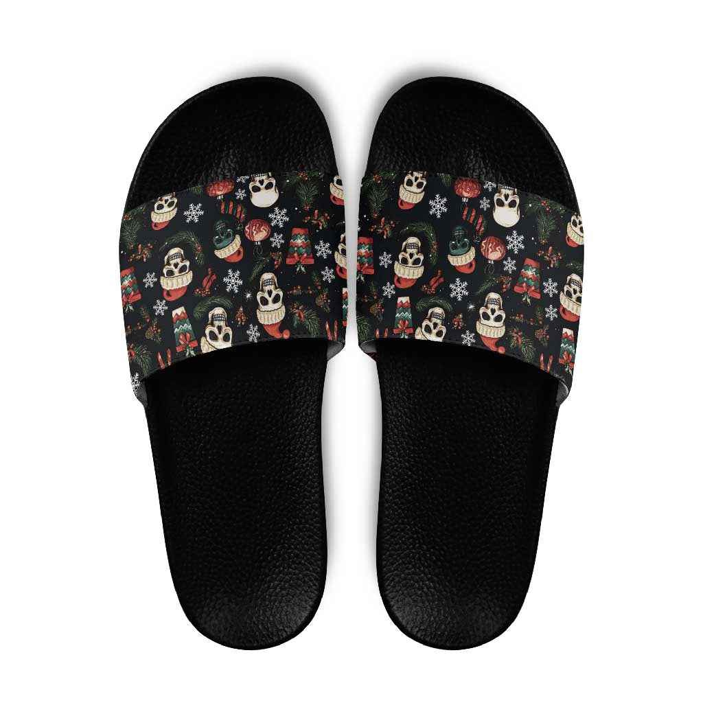 Skull Face Christmas Slide Sandals Xmas Holiday Patterns - Wonder Print Shop
