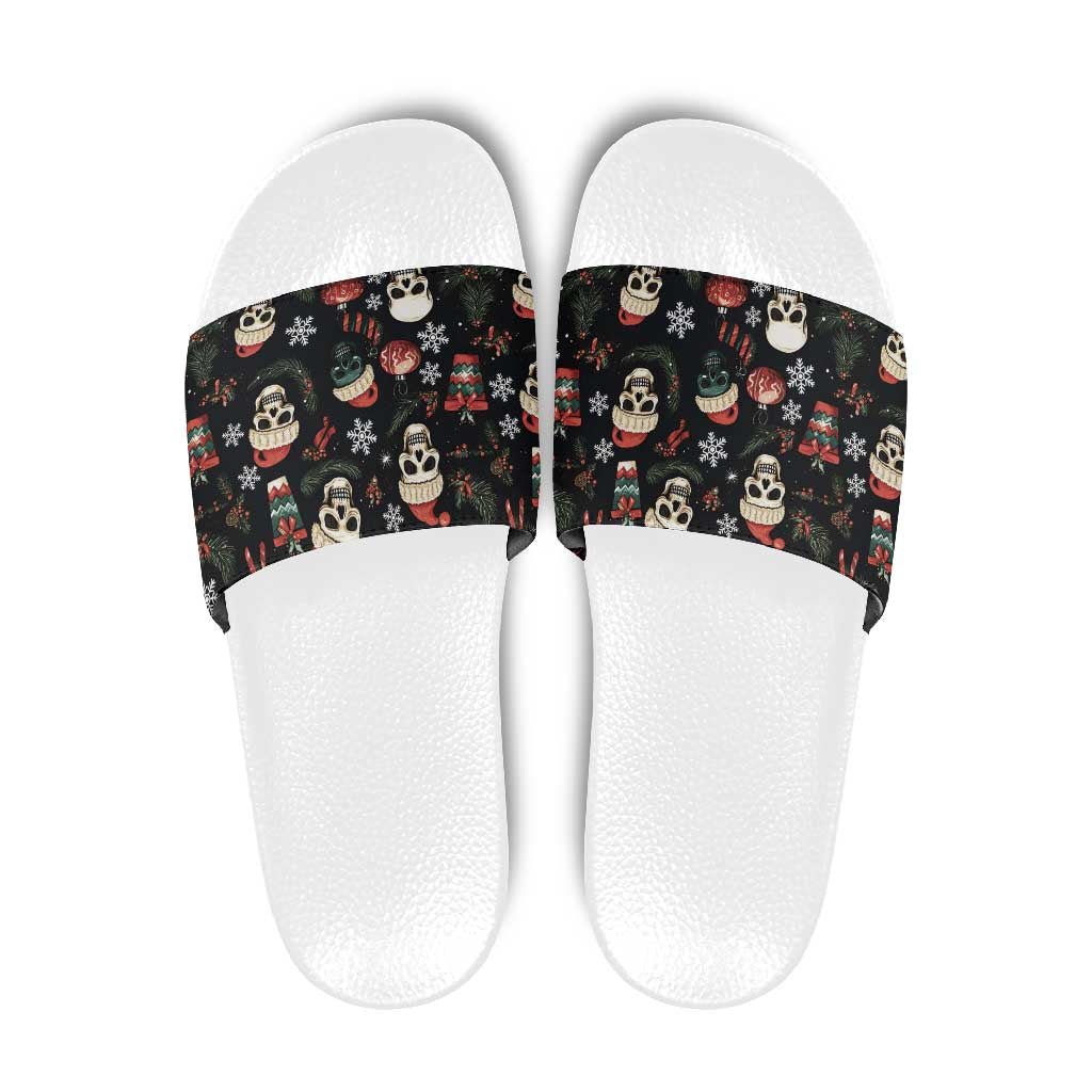 Skull Face Christmas Slide Sandals Xmas Holiday Patterns - Wonder Print Shop