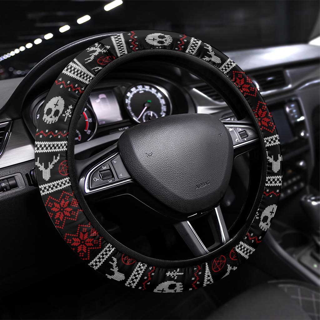 Skull Face Christmas Steering Wheel Cover Xmas Holiday Patterns - Wonder Print Shop