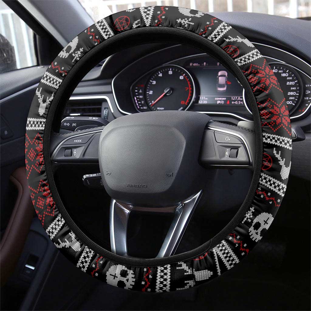 Skull Face Christmas Steering Wheel Cover Xmas Holiday Patterns - Wonder Print Shop