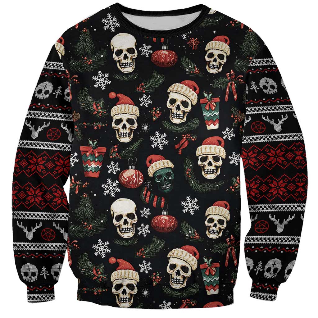 Skull Face Christmas Sweatshirt Xmas Holiday Patterns - Wonder Print Shop