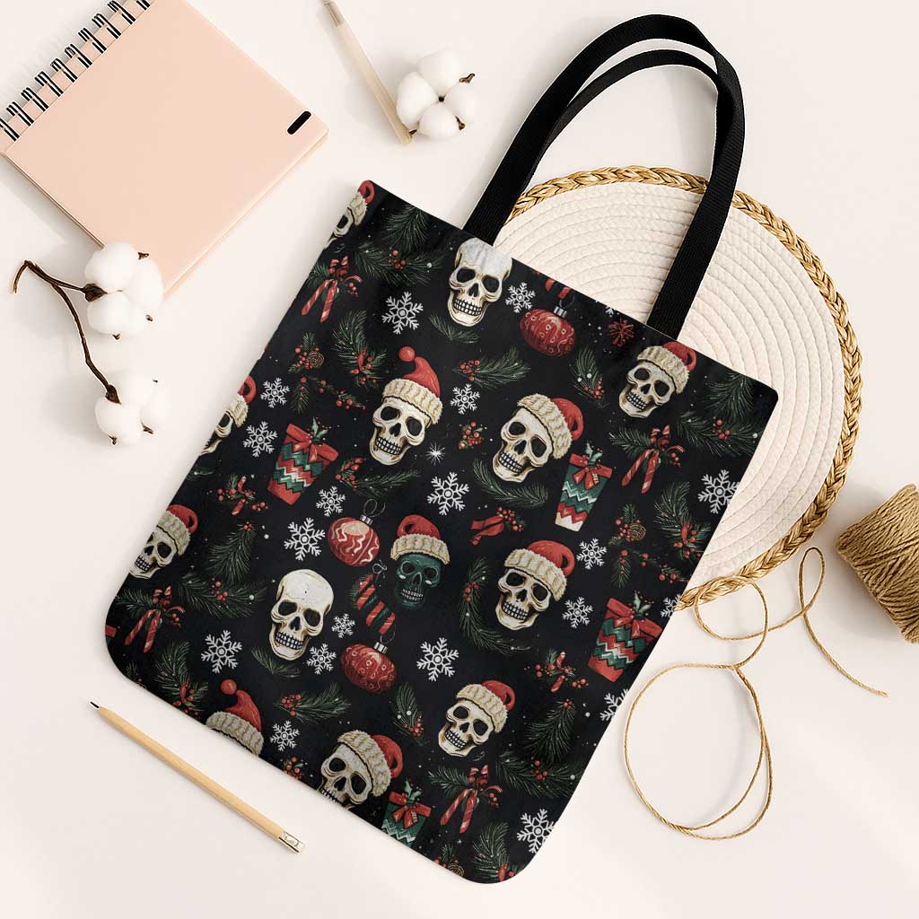 Skull Face Christmas Tote Bag Xmas Holiday Patterns - Wonder Print Shop