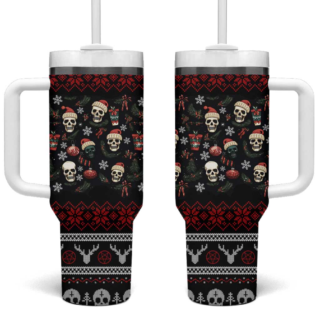 Skull Face Christmas Tumbler With Handle Xmas Holiday Patterns - Wonder Print Shop