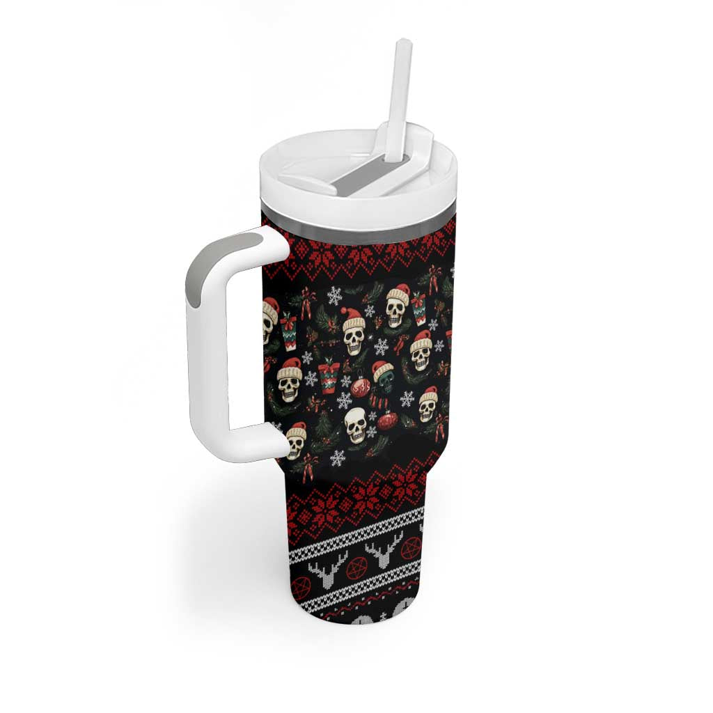 Skull Face Christmas Tumbler With Handle Xmas Holiday Patterns - Wonder Print Shop