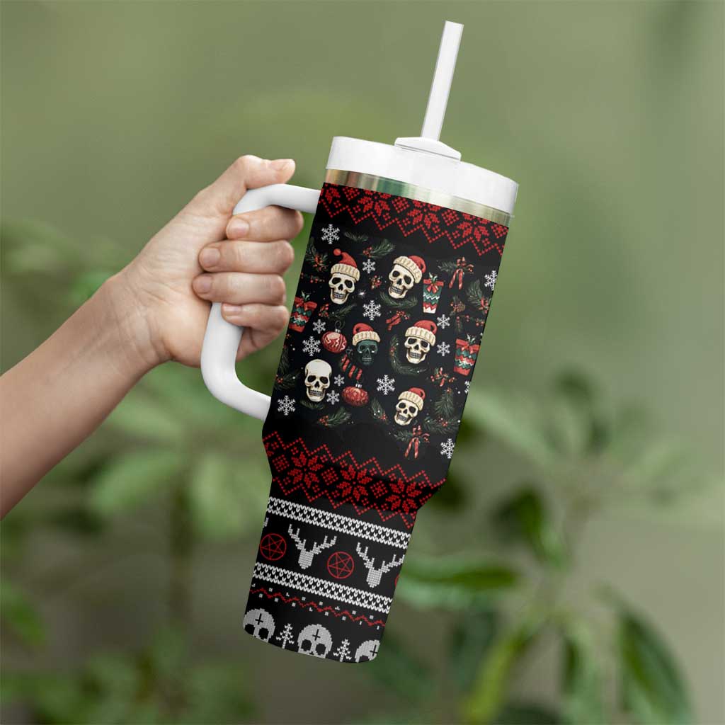 Skull Face Christmas Tumbler With Handle Xmas Holiday Patterns - Wonder Print Shop