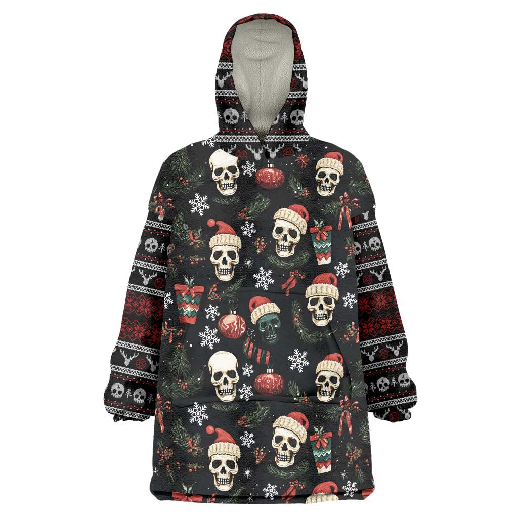 Skull Face Christmas Wearable Blanket Hoodie Xmas Holiday Patterns - Wonder Print Shop