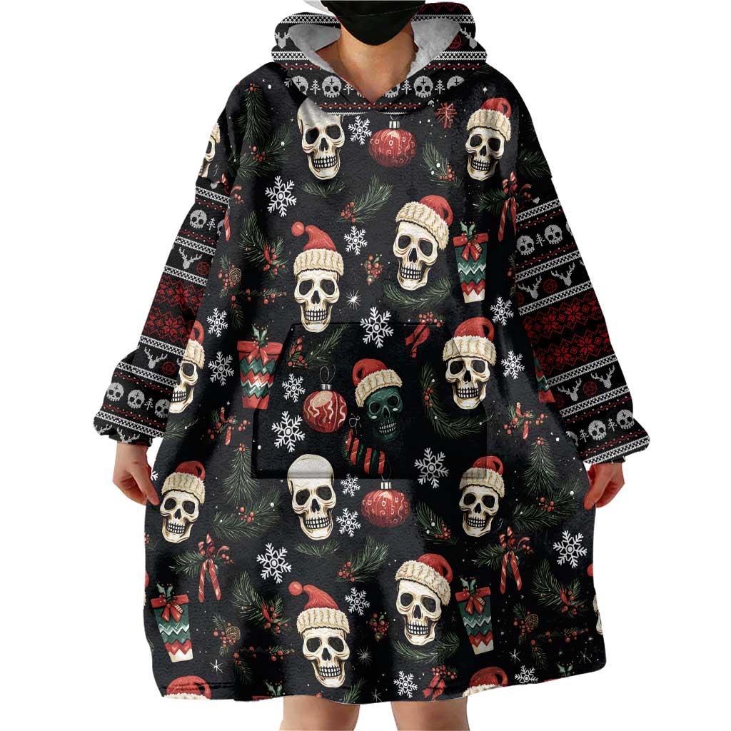 Skull Face Christmas Wearable Blanket Hoodie Xmas Holiday Patterns - Wonder Print Shop