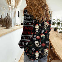 Skull Face Christmas Women Casual Shirt Xmas Holiday Patterns - Wonder Print Shop