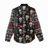 Skull Face Christmas Women Casual Shirt Xmas Holiday Patterns - Wonder Print Shop