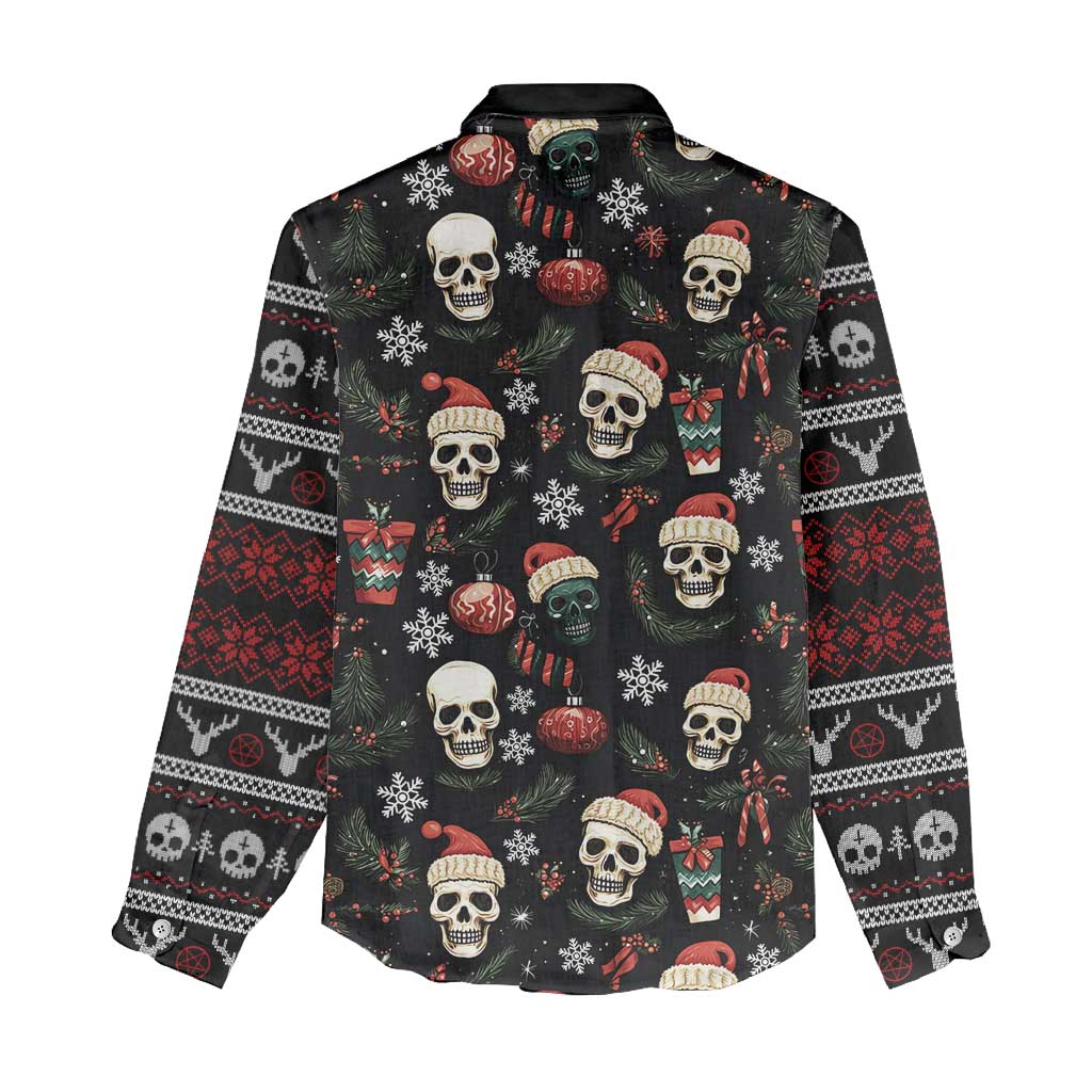 Skull Face Christmas Women Casual Shirt Xmas Holiday Patterns - Wonder Print Shop