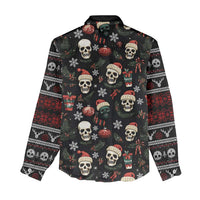 Skull Face Christmas Women Casual Shirt Xmas Holiday Patterns - Wonder Print Shop
